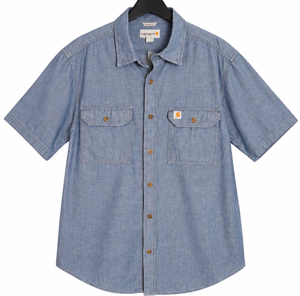 Carhartt S200 Chambray Work Shirt Mens M Blue 100% Cotton Relaxed Fit Workwear